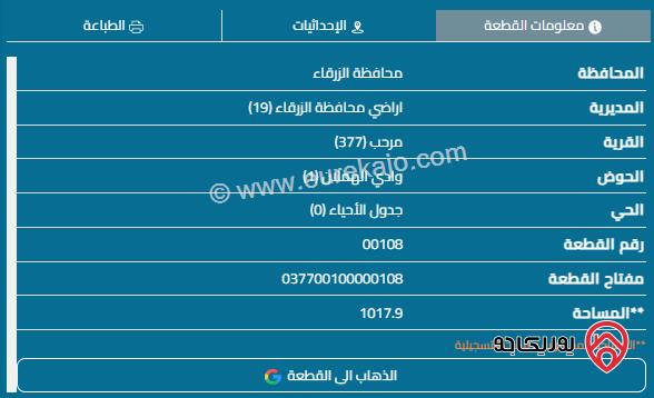 قطعة أرض مساحة 1018م للبيع في الزرقاء - بيرين 