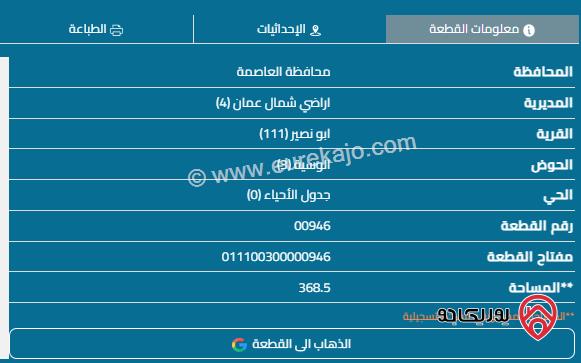 قطعة أرض مساحة 369م للبيع في عمان - أبو نصير	