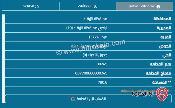 قطعة ارض مساحة 791م للبيع في الزرقاء - بيرين	