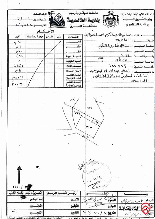 قطعة أرض مساحة 1737م للبيع في المفرق - منطقة الخالدية