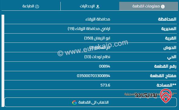 قطعة أرض مساحة 573م للبيع في الزرقاء - بيرين