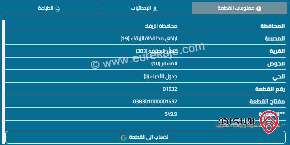 قطعة أرض مساحة 550م للبيع في منطقة النصر 