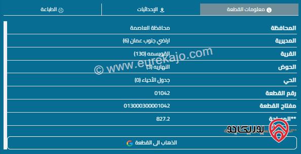 قطعة ارض مساحة 827م للبيع في القويسمة 