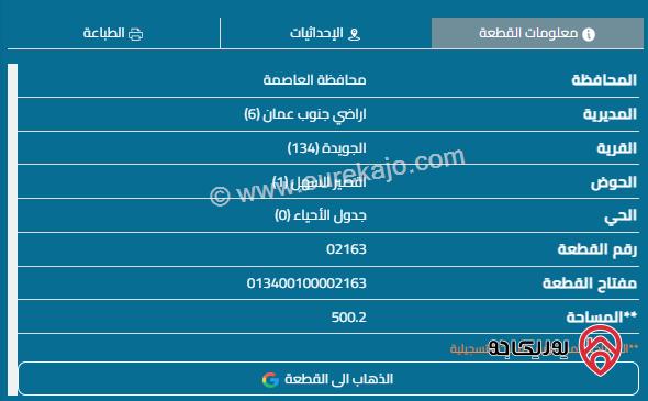 قطعة ارض مساحة 500م للبيع في عمان - الجويدة	