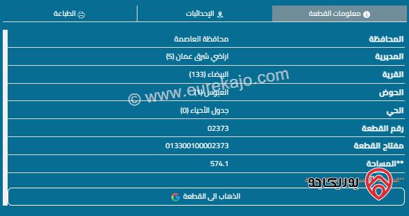 قطعة ارض مساحة 574م للبيع في منطقة أحد - البيضاء 