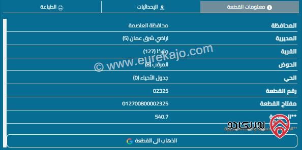 قطعة أرض مساحة 541م للبيع في صالحية العابد - منطقة النصر 