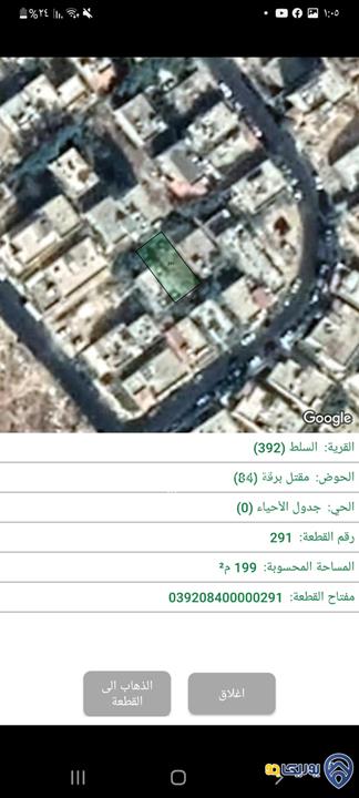 قطعة أرض مساحة 200م للبيع في السلط