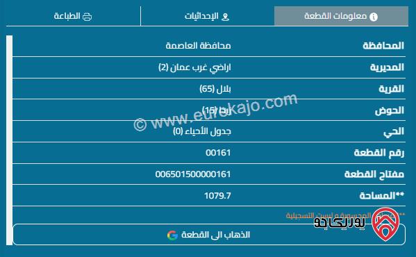 قطعة أرض على شارعين مساحة 1080م للبيع في عمان - بدر الجديدة حوض زبدا	