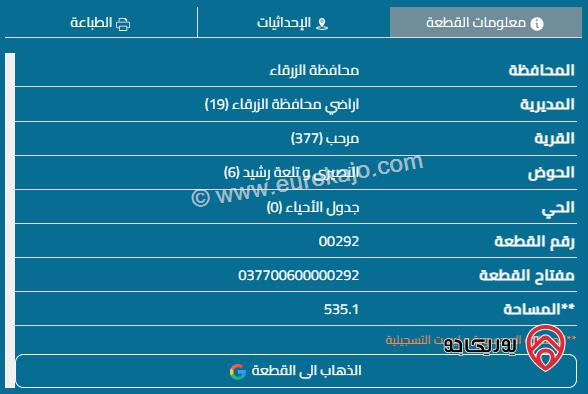 قطعة أرض مساحة 535م للبيع في الزرقاء - بيرين 