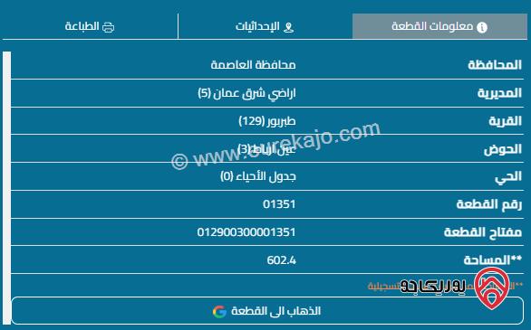 قطعة أرض مساحة 603م للبيع في عمان - طبربور	