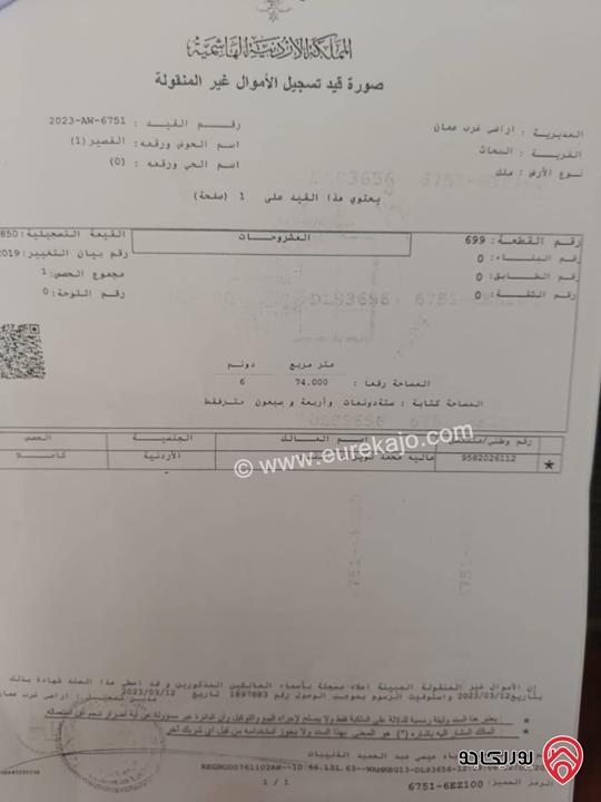 ارض مساحة 6074م للبيع في عمان - منطقة البحاث 