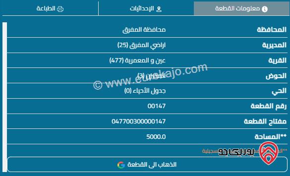 قطعة أرض مساحة 5000م للبيع في المفرق