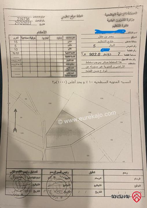 قطعة ارض مساحة 3951م للبيع في عمان - رجم بن عقل حوض البيار من اراضي الموقر 