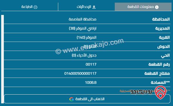 قطعة أرض مساحة 1008م للبيع في الموقر شارع ال٦٠ بالقرب من المركز الأمني 