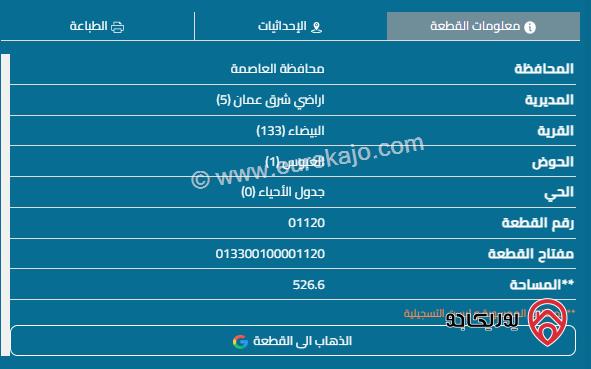 قطعة أرض مساحة 527م للبيع في عمان - منطقة أحد البيضاء	