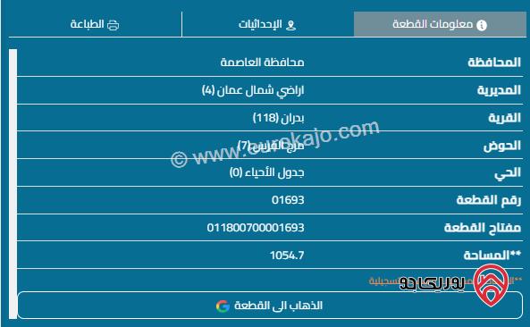 قطعة أرض على شارعين مساحة 1055م للبيع في شفا بدران	