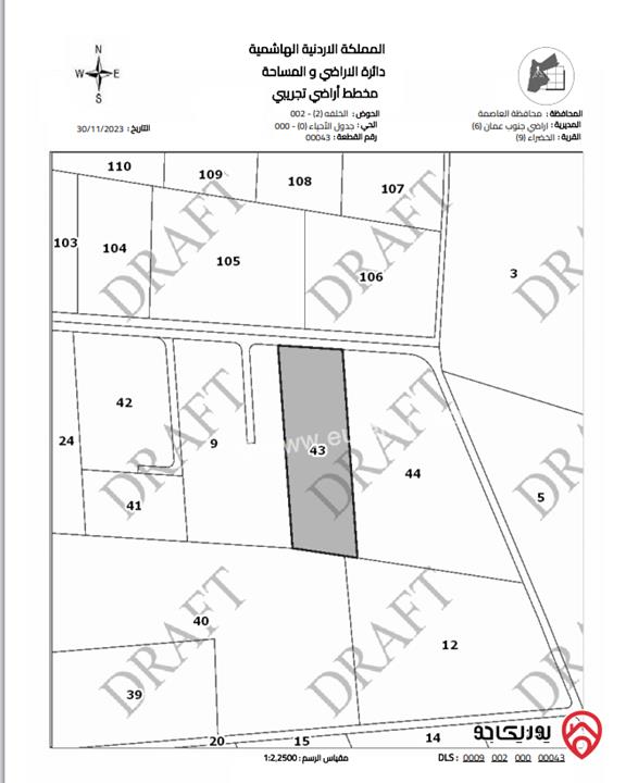 ارض مساحة 7940م  للبيع في الخضراء حوض الخلفة من اراضي جنوب عمان 