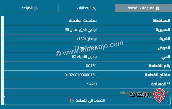 قطعة أرض مساحة 900م للبيع في عمان - منطقة أحد البيضاء	