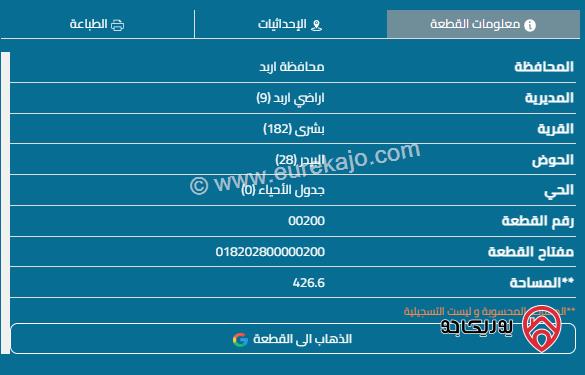 قطعة أرض مساحة 426م للبيع في اربد - بشرى 