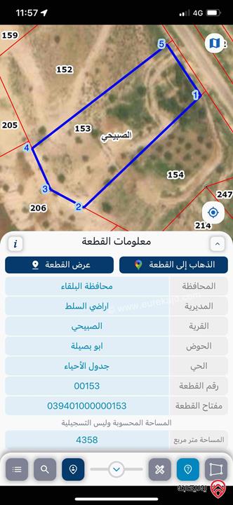 قطعة أرض مساحة 4400م للبيع في السلط - الصبيحي 