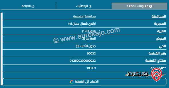 قطعة ارض مساحة 1035م للبيع في ياجوز 