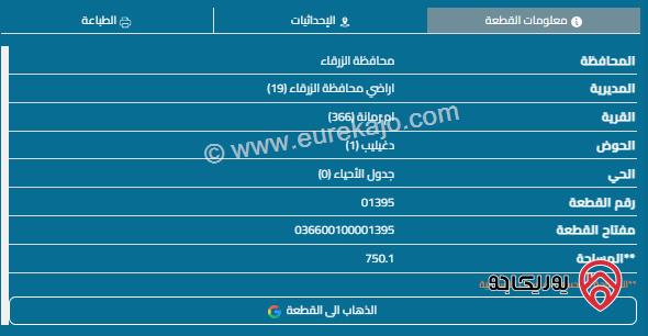 قطعة أرض مساحة 750م للبيع في الزرقاء - أم رمانة 