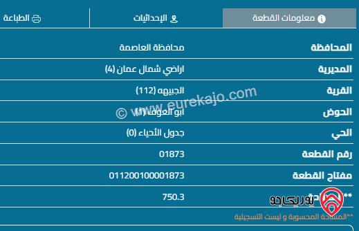 قطعة أرض مساحة 750م للبيع في الجبيهة 