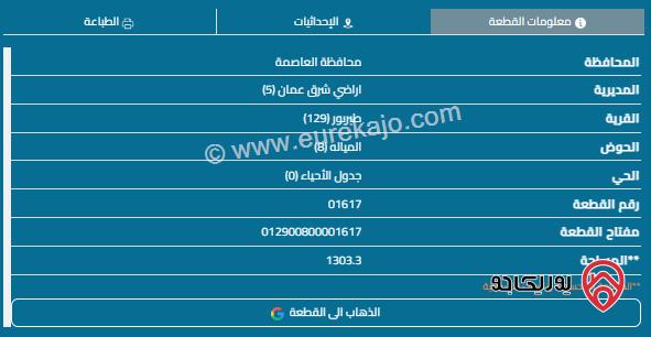 قطعة أرض مساحة 1285م للبيع في طبربور 