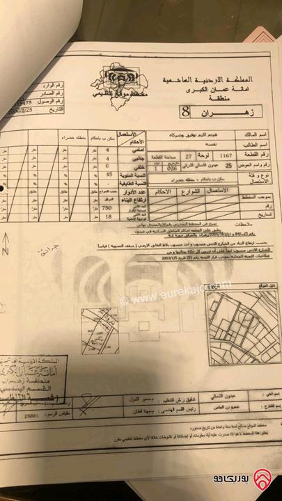 قطع أراضي عدد 8 مساحات مختلفة للبيع في عمان - عبدون سكن ب و تجاري