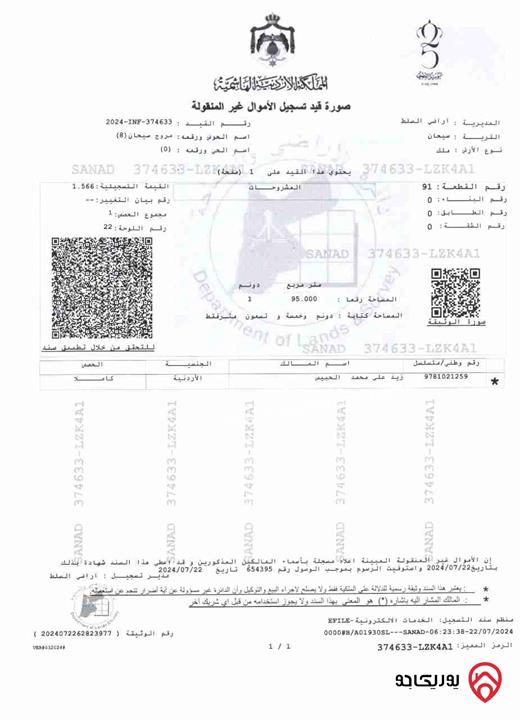 قطعة أرض بالقرب من بيت شاكر ب 5كيلو مساحة 1.95 دونم للبيع من في البلقاء - السلط أراضي سيحان 