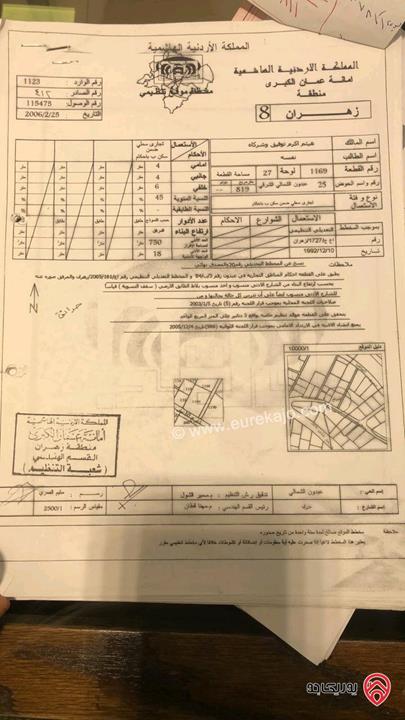 قطع أراضي عدد 8 مساحات مختلفة للبيع في عمان - عبدون سكن ب و تجاري