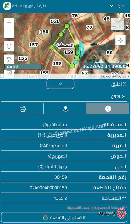 ارض مساحة 1451م للبيع في المصطبة حوض الصهريج من اراضي جرش