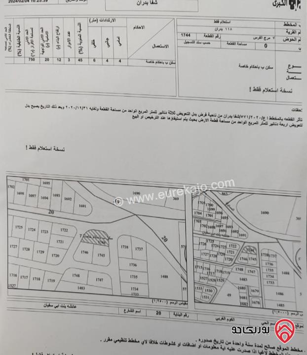 قطعة أرض على ثلاثة شوارع مساحة 889م للبيع في شفا بدران 