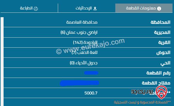 قطعة أرض مساحة 5000م للبيع في عمان - قرية اليادودة طريق المطار مقابل جامعة الزيتونة خلف ايكيا   