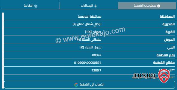 قطعة أرض مساحة 1206م للبيع في السلط