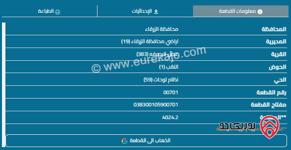 قطعة أرض مساحة 416م للبيع في الزرقاء - الرصيفة 