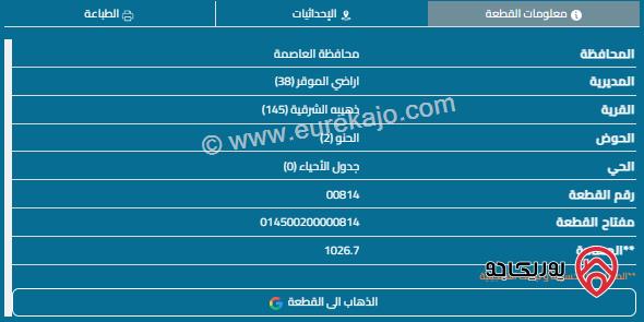 قطعة أرض مساحة 1030م للبيع في الذهيبة الشرقية 