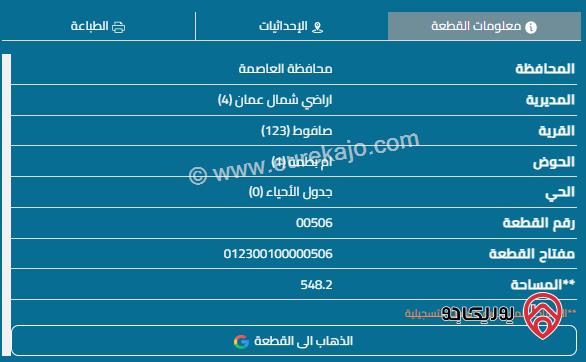 قطعة أرض مساحة 548م للبيع في عمان - أبو نصير	