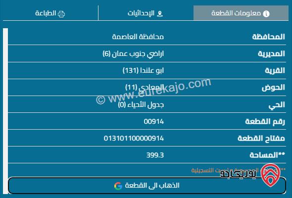 قطعة أرض مساحة 400م للبيع في عمان - القويسمة 