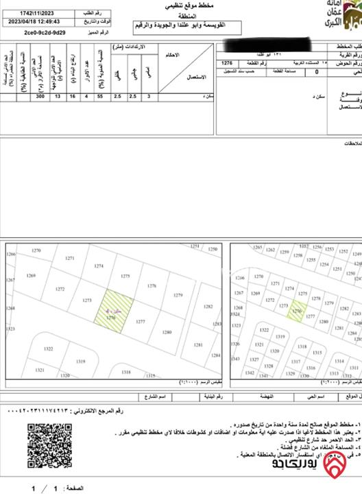 قطعة أرض مساحة 305م للبيع في أبو علندا - المستندة 