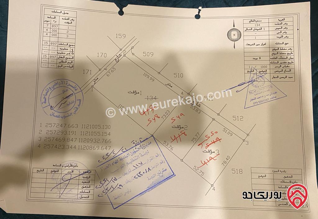 قطعة أرض مساحة 4 دونم للبيع في عمان - الجيزة مسترة الفالج حوض الشوشان الشمالي من اراضي جنوب عمان خلف المطار و ملاصقة للمشاريع