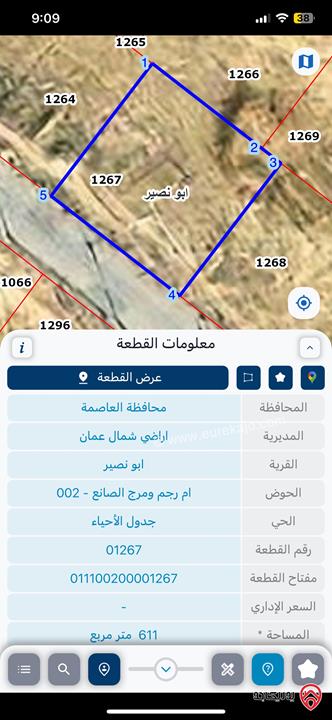 فطعة ارض مميزة مساحة 611م للبيع في عمان - قرب شارع الاردن قرية ابونصير