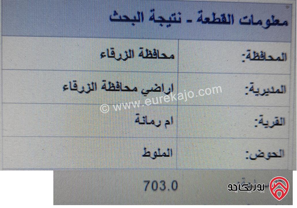 أرض استثمارية مساحة 703م موقع ممتاز بسعر حرق سكن ب للبيع في الزرقاء - أم رمانة