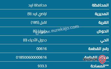 قطعة أرض مساحة 933 م للبيع في اربد - تقبل