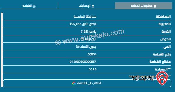 قطعة أرض مساحة 501م للبيع في طبربور 