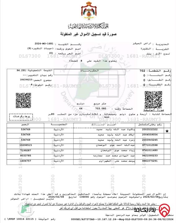 قطعة أرض مساحة 559م مشترك محدد للبيع في عمان - النقيرة