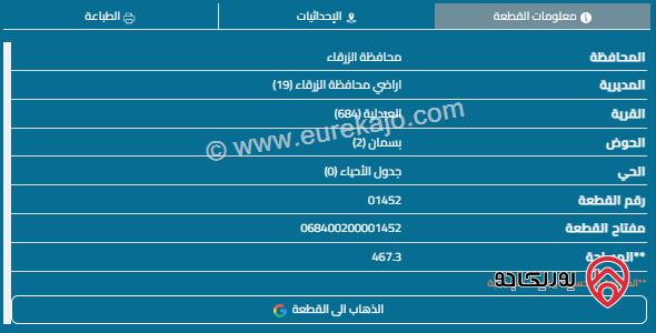 قطعة أرض مساحة 466م للبيع في الزرقاء - مدينة الشرق