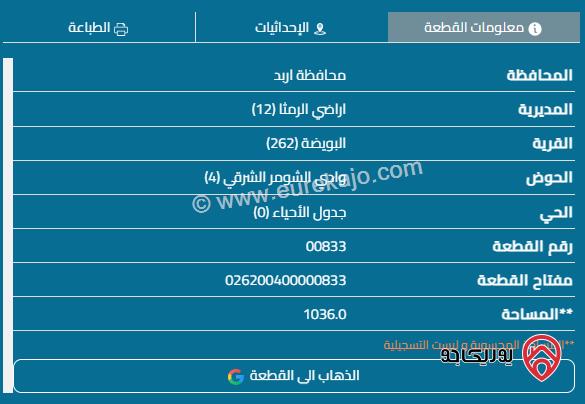 قطعتين أرض مفروزات مساحتهم 1036م و 1032م للبيع في اربد - الرمثا