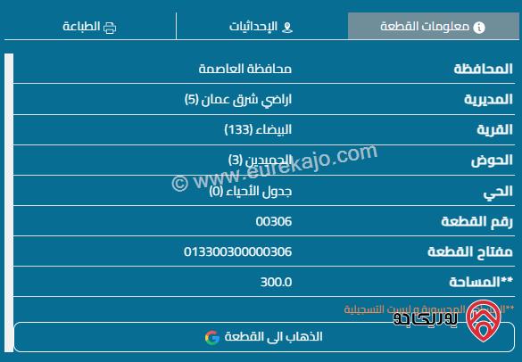 قطعة أرض مساحة 300م للبيع في عمان - أحد منطقة البيضاء