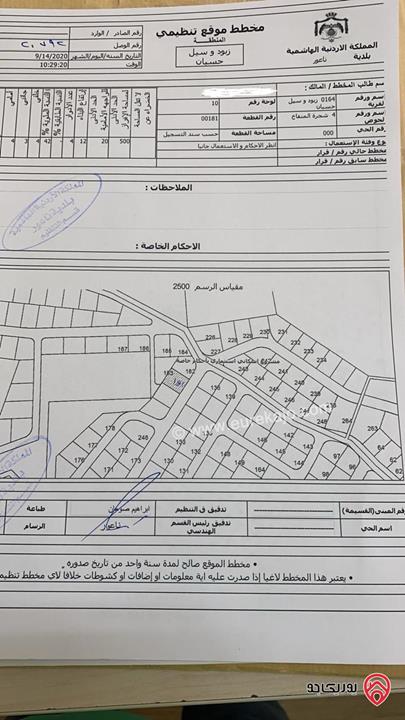 قطعة أرض مساحة 500م للبيع في ناعور زبود وسيل حسبان